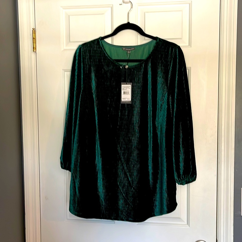 Adrianna Papell Teal Green Velvet Tunic Top